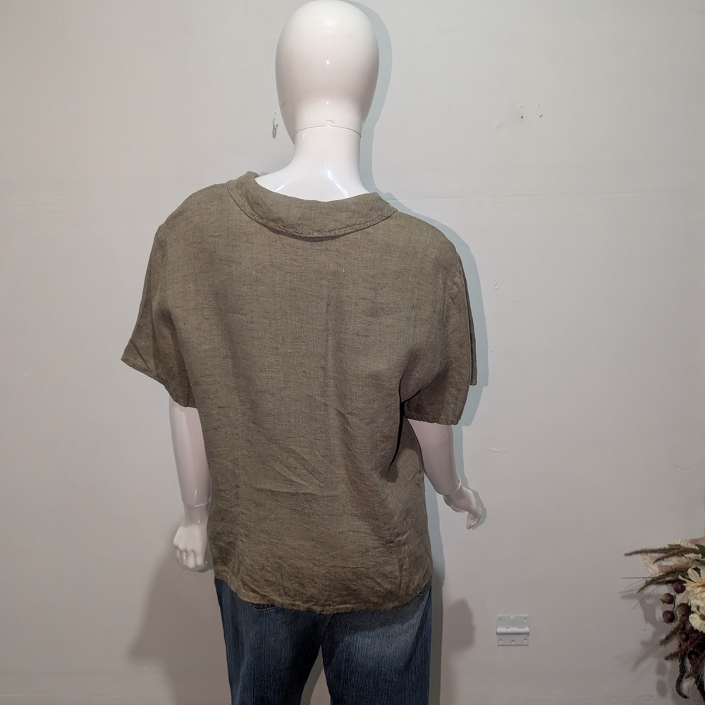 Flax Olive Green Button-Up Linen Top Size medium - Picture 5 of 6